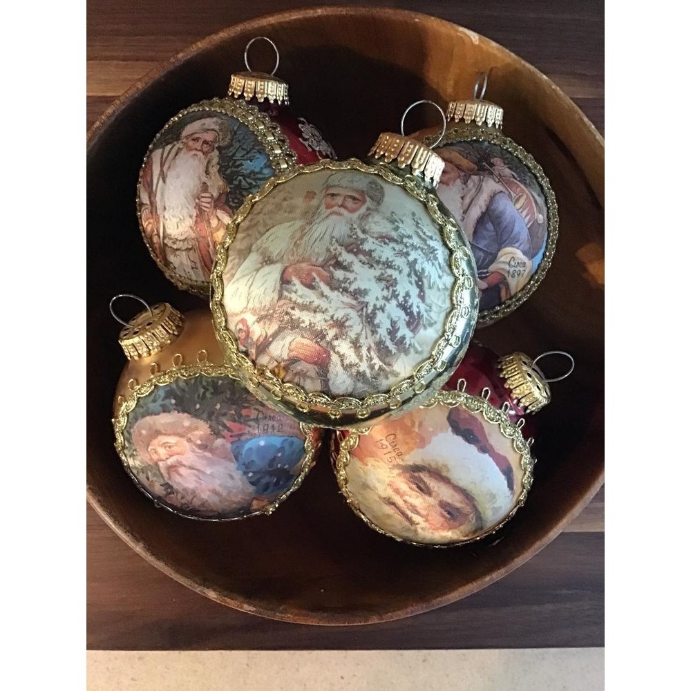 Vintage Christmas By Krebs Santa on Silk Glass Christmas Ornaments Set of 5
